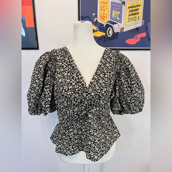 Derek Lam 10 Crosby Salma Linen Blend Floral Blouse Size 8 - Picture 2 of 4